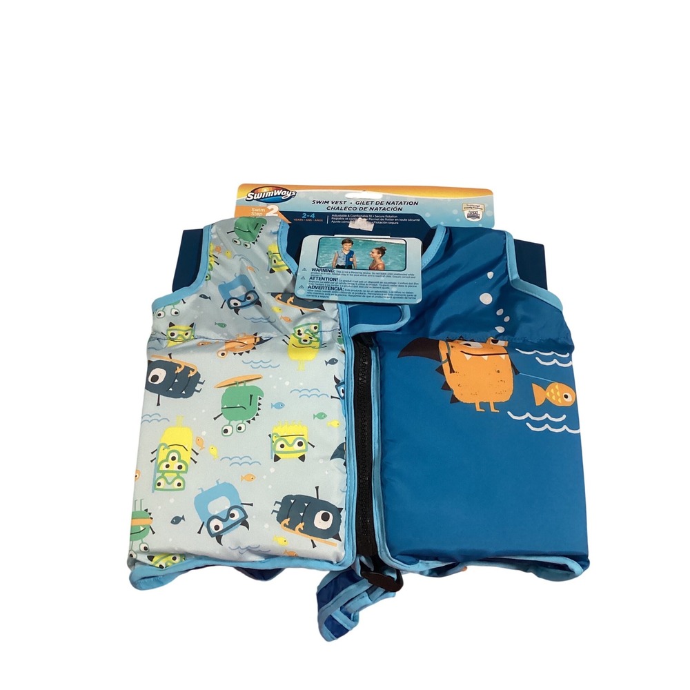 SwimWays Swim‎ Step 2 Kids Swim Vest Blue Monster Life Jacket Ages 2-4 Years